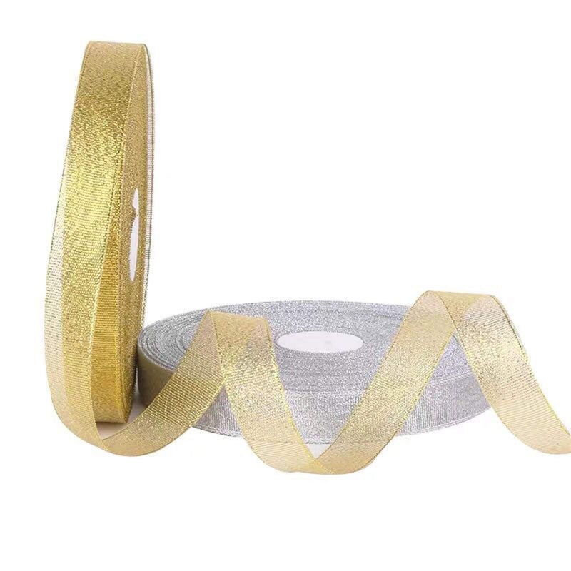 DAYEDZ 2 Rolls 50 Yards Width Metallic Glitter Ribbons 5/8 Inch Sparkly Fabric Wide Ribbon for Gift Wrapping, Crafts, Holiday Wedding Birthday Party Decoration Floral DIY Work(25 Yards Silver & Gold Ribbon) - Image 2